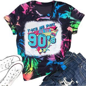Women Take Me Back to The 90's Shirt Vintage Neon Crew Neck Tops Tee Party Gift